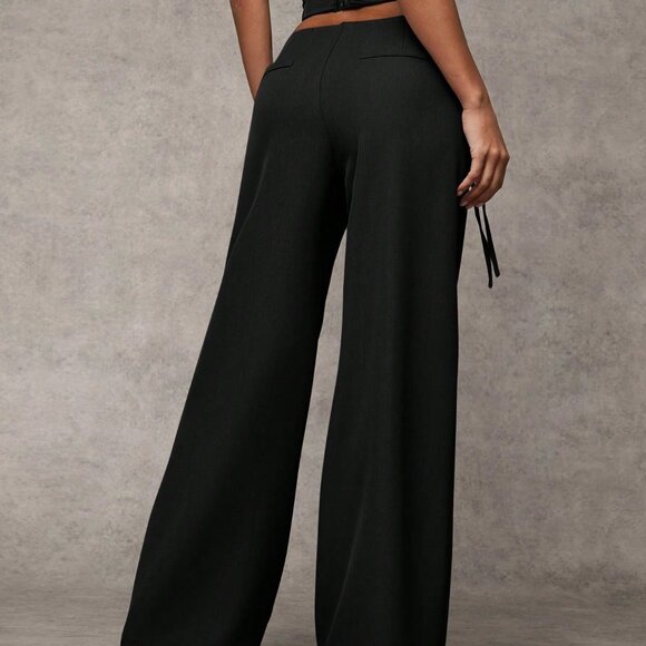 Black Casual Women's Wide-Leg Trousers - Picture 3 of 6
